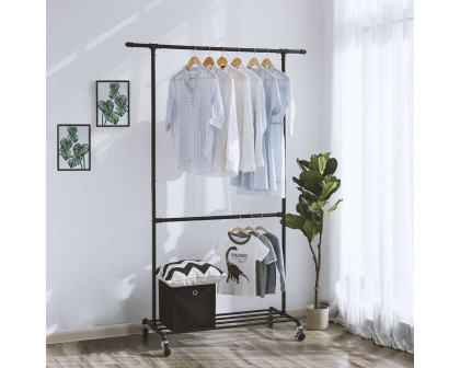 FaFurn - Garment Rack Clothes with Bottom Hanging Rod in Black, Iron