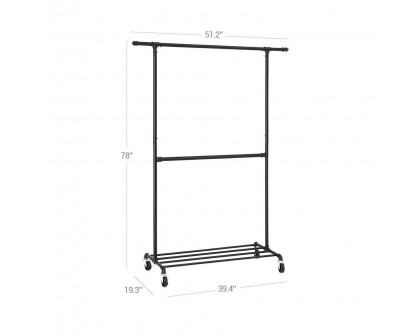 FaFurn - Garment Rack Clothes with Bottom Hanging Rod in Black, Iron