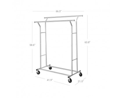 FaFurn - Garment Rack Clothes on Wheels in Silver, Metal, 250 lbs Capacity