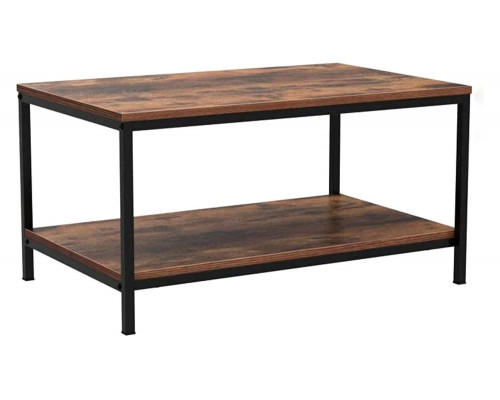 FaFurn Modern 2-Tier Metal Wooden Coffee Table - Rustic Brown/Black