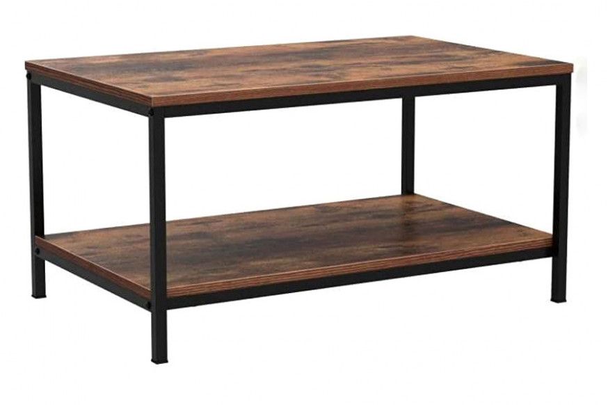 FaFurn™ Modern 2-Tier Metal Wooden Coffee Table - Rustic Brown/Black