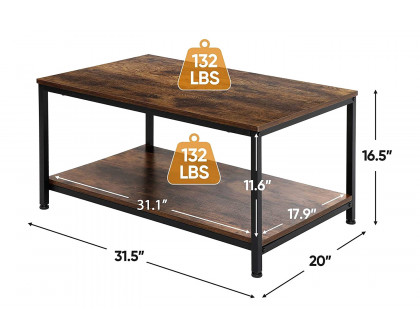 FaFurn™ Modern 2-Tier Metal Wooden Coffee Table - Rustic Brown/Black