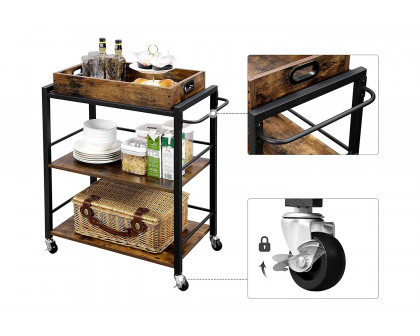 FaFurn - Farmhouse 3-Tier Kitchen Microwave Cart with Serving Tray On Wheels