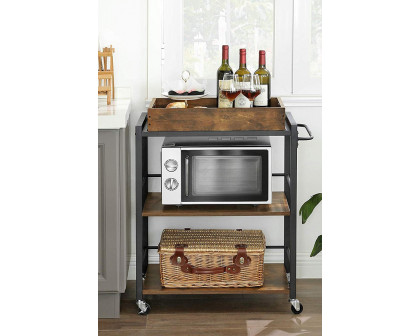 FaFurn - Farmhouse 3-Tier Kitchen Microwave Cart with Serving Tray On Wheels