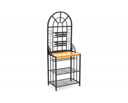 FaFurn - Black Steel Bakers Rack with Utility Hooks and Storage Shelving