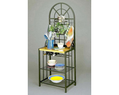 FaFurn - Black Steel Bakers Rack with Utility Hooks and Storage Shelving