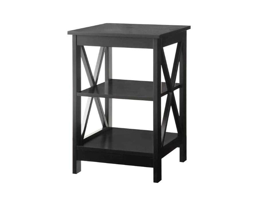 FaFurn - Black Wood X-Design End Table Nightstand with 3 Open Shelves