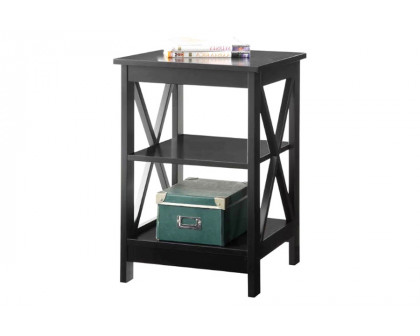 FaFurn™ - Black Wood X-Design End Table Nightstand with 3 Open Shelves