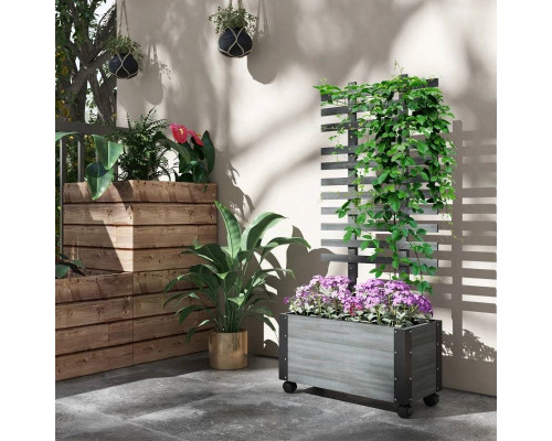 FaFurn - Modern Garden Bed Planter Box with Trellis in Gray, Fir Wood