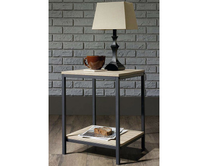 FaFurn Modern Black Metal Frame End Table with Oak Finish Wood Top and Bottom Shelf