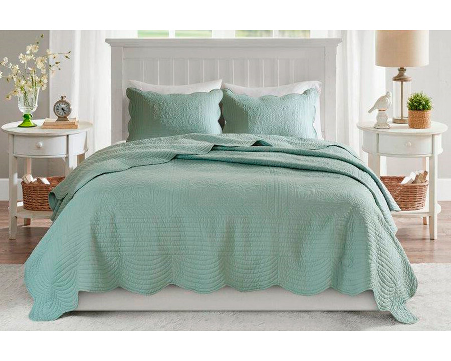 FaFurn - 3-Piece Reversible Scalloped Edges Quilt Set (SEAFOAMQ1562756)