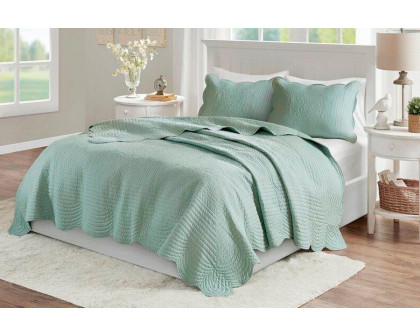 FaFurn - 3-Piece Reversible Scalloped Edges Quilt Set (SEAFOAMQ1562756)