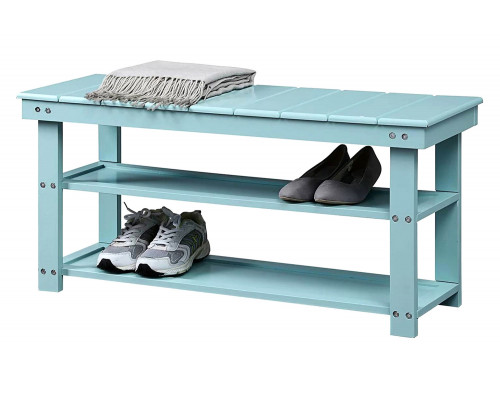 FaFurn Wooden 2-Shelf Shoe Rack Storage Bench - Aqua Blue