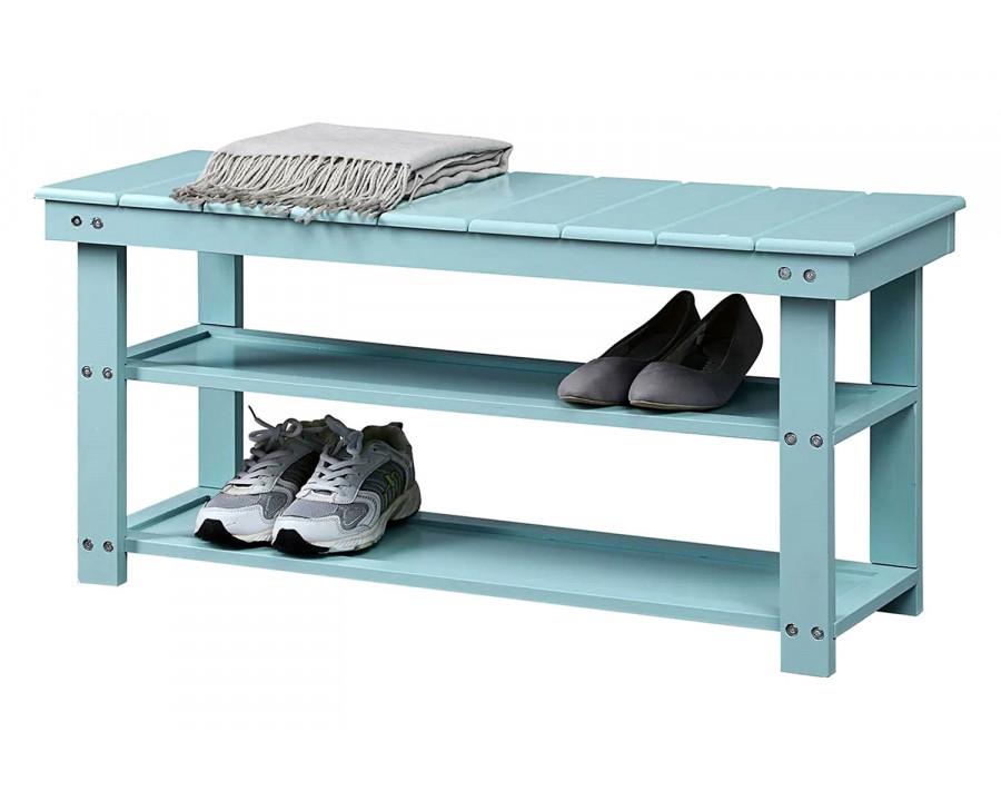 FaFurn Wooden 2-Shelf Shoe Rack Storage Bench - Aqua Blue