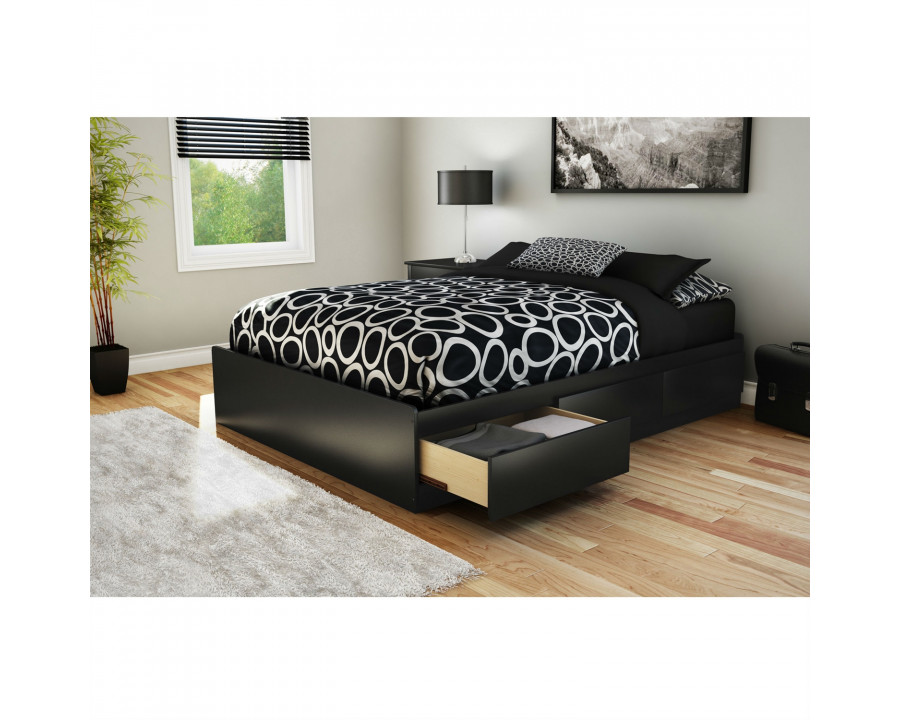 FaFurn - Modern Full Size Platform Bed Frame with 3 Storage Drawers in Black