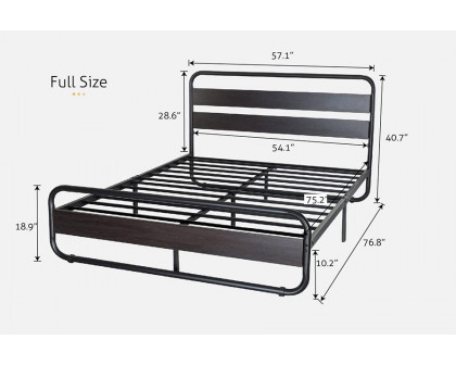 FaFurn Heavy Duty Round Metal Frame Platform Bed with Wood Panel Headboard - Black, Full Size