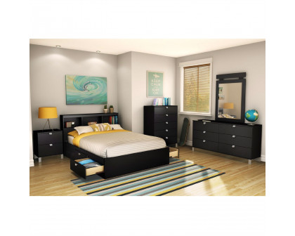 FaFurn - Modern Full Size Platform Bed Frame with 4 Storage Drawers in Black