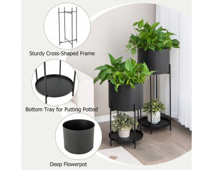 FaFurn - Set of 2 Garden Pot Stand with Bottom Shelf in Black, Metal