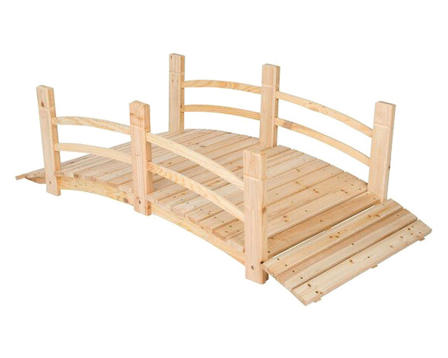 FaFurn - 5-Ft Cedar Wood Garden Bridge with Railings in Natural Finish