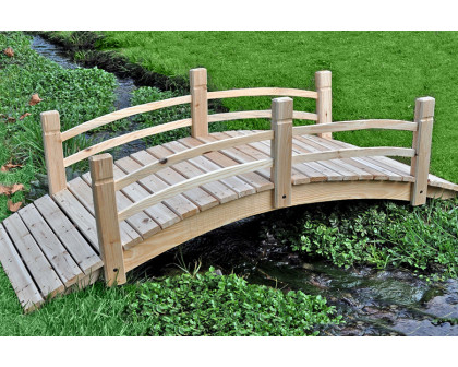 FaFurn - 5-Ft Cedar Wood Garden Bridge with Railings in Natural Finish