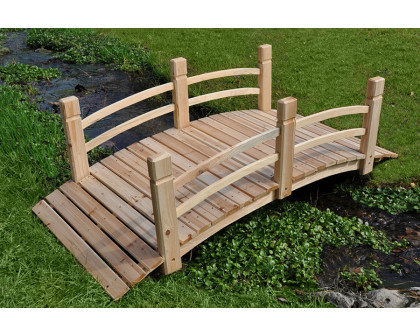 FaFurn - 5-Ft Cedar Wood Garden Bridge with Railings in Natural Finish