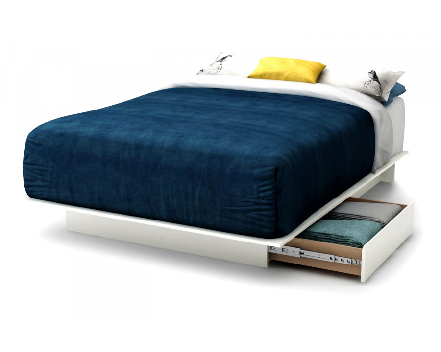 FaFurn - Full Size White Modern Platform Bed Frame with 2 Storage Drawers