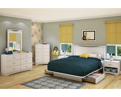 FaFurn - Full Size White Modern Platform Bed Frame with 2 Storage Drawers