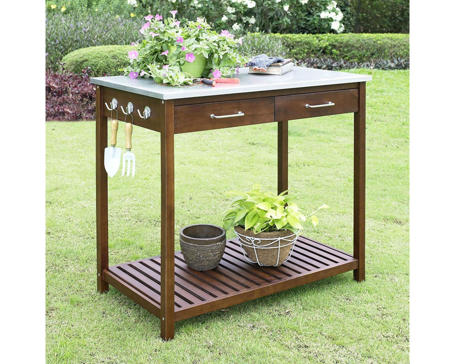 FaFurn - Bench Work Table with Galvanized Metal Top