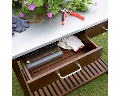 FaFurn - Bench Work Table with Galvanized Metal Top