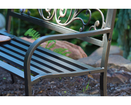 FaFurn - Curved Metal Garden Bench with Heart Pattern in Black Antique Bronze Finish