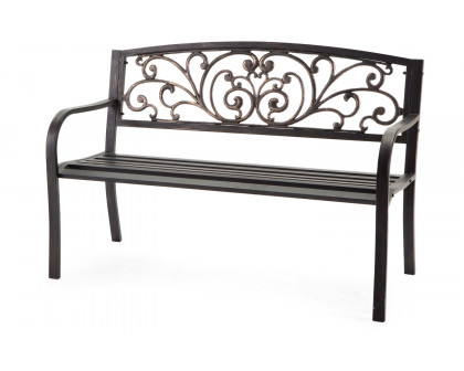 FaFurn - Curved Metal Garden Bench with Heart Pattern in Black Antique Bronze Finish