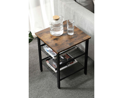 FaFurn - Side Table Nightstand with Medium Wood Finish Top and Mesh Shelves (Set of 2)