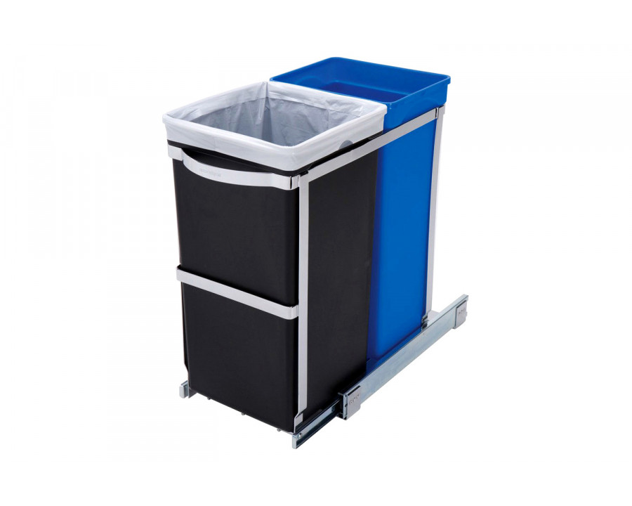 FaFurn - Pull Out Blue Recycle Bin Black Trash Can Slides Under Kitchen Counter