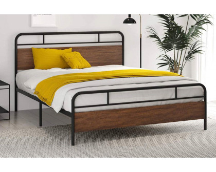 FaFurn Industrial Metal Wood Platform Bed Frame with Headboard and Footboard - Full Size