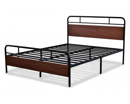 FaFurn Industrial Metal Wood Platform Bed Frame with Headboard and Footboard - Full Size