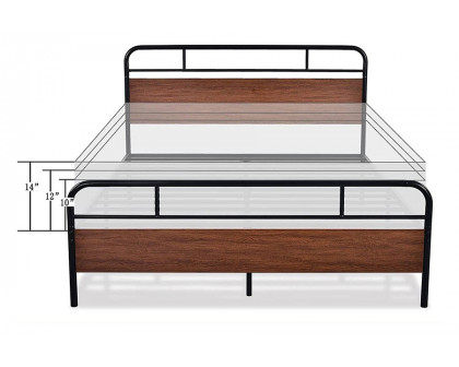 FaFurn Industrial Metal Wood Platform Bed Frame with Headboard and Footboard - Full Size