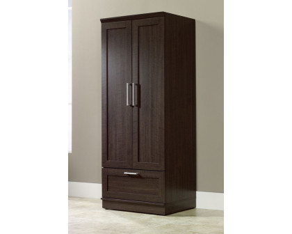 FaFurn - Dark Brown Wood Wardrobe Cabinet Armoire with Garment Rod