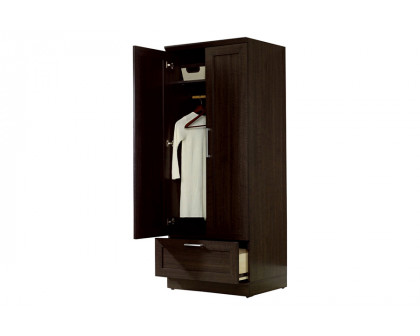 FaFurn - Dark Brown Wood Wardrobe Cabinet Armoire with Garment Rod