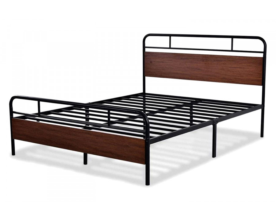 FaFurn - Industrial Metal Wood Platform Bed Frame with Headboard and Footboard