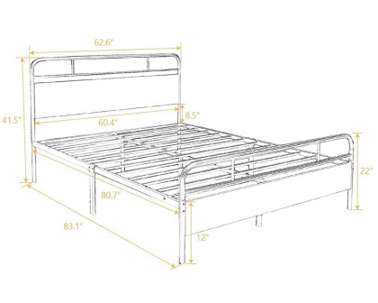 FaFurn Industrial Metal Wood Platform Bed Frame with Headboard and Footboard - Queen Size