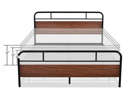 FaFurn Industrial Metal Wood Platform Bed Frame with Headboard and Footboard - Queen Size