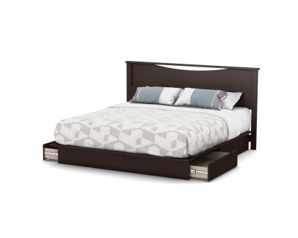 FaFurn - King Size Platform Bed Frame with 2 Storage Drawers in Chocolate