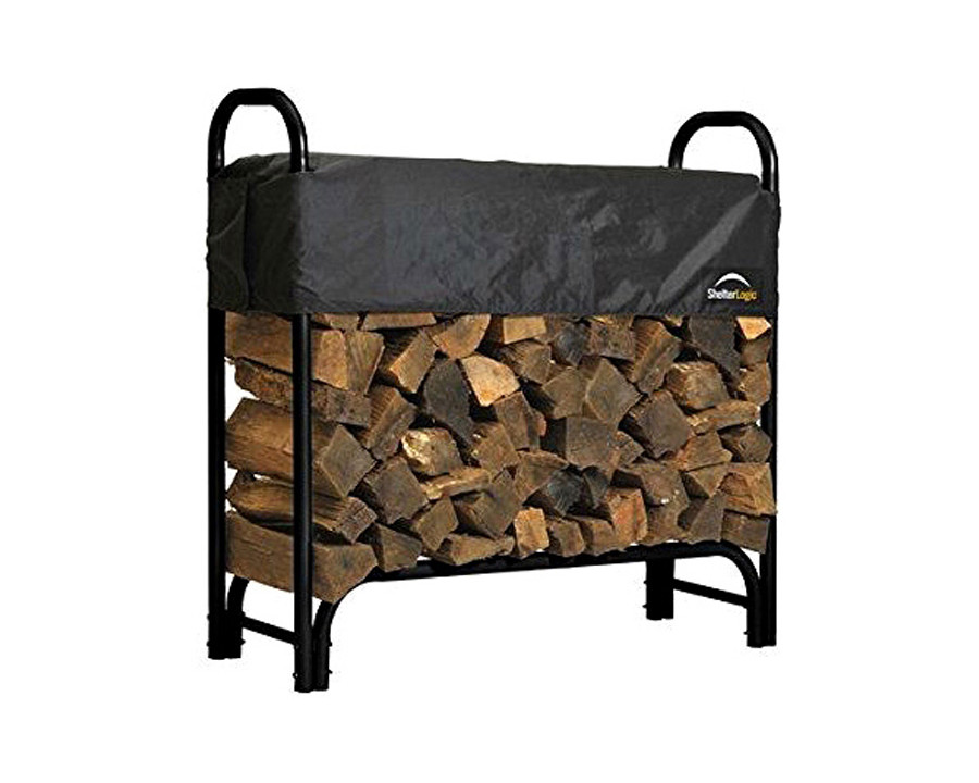 FaFurn - Outdoor Firewood Rack 4-Ft Steel Frame Wood Log Storage with Cover