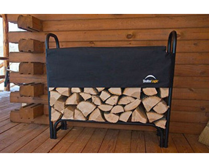 FaFurn - Outdoor Firewood Rack 4-Ft Steel Frame Wood Log Storage with Cover