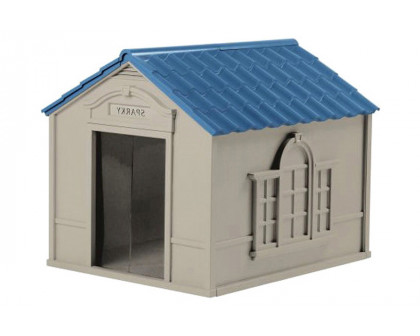 FaFurn - Outdoor Dog House in Taupe and Blue Roof Durable Resin For Dogs Up To 100 Lbs