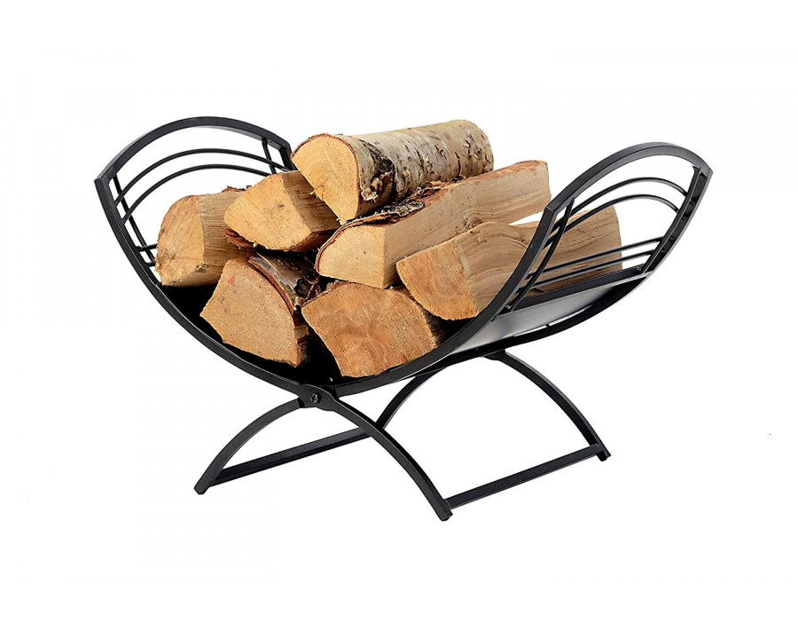 FaFurn Black Metal Indoor Outdoor Farmhouse Firewood Holder Log Rack