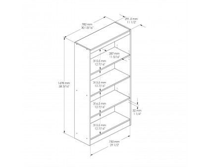 FaFurn 4-Shelf Bookcase - Cherry, Wood