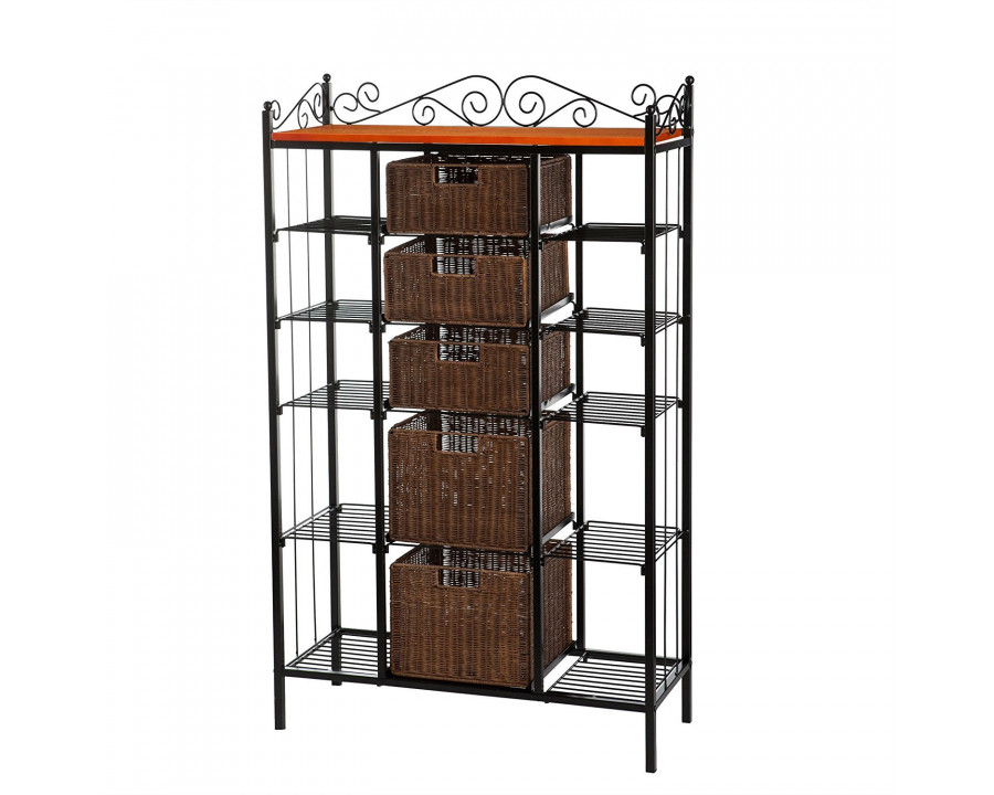 FaFurn - Bakers Rack with 5 Rattan Baskets in Iron