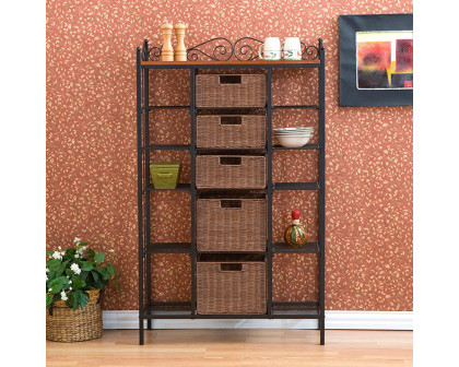 FaFurn - Bakers Rack with 5 Rattan Baskets in Iron