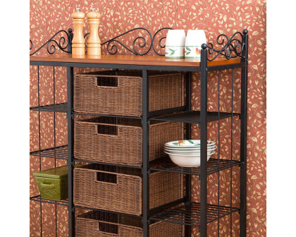 FaFurn - Bakers Rack with 5 Rattan Baskets in Iron